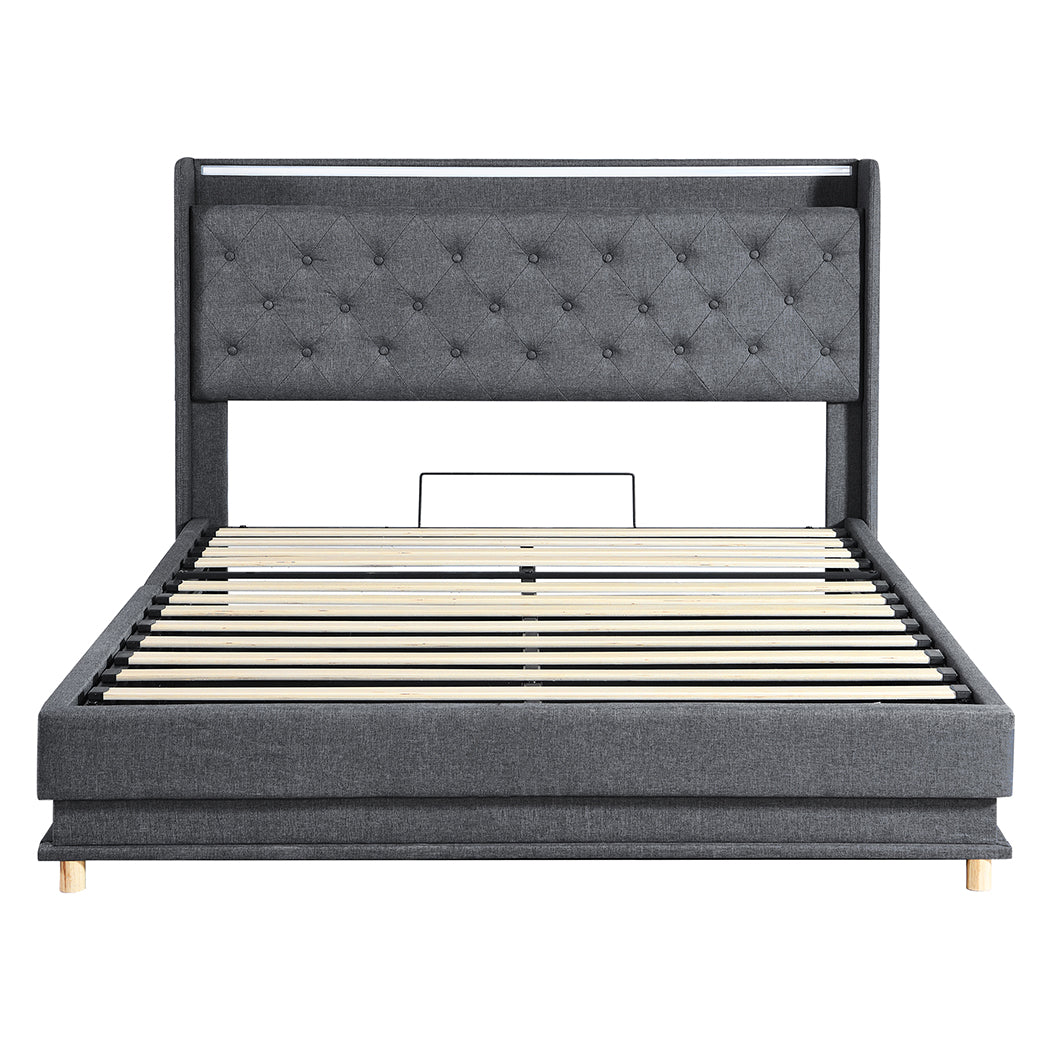 Levede Double Bed Frame Gas Lift LED Light-1910112230737842177
