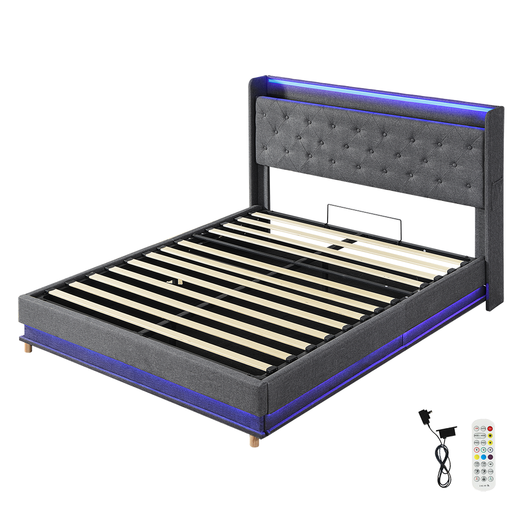Levede Double Bed Frame Gas Lift LED Light-1910112230737842184