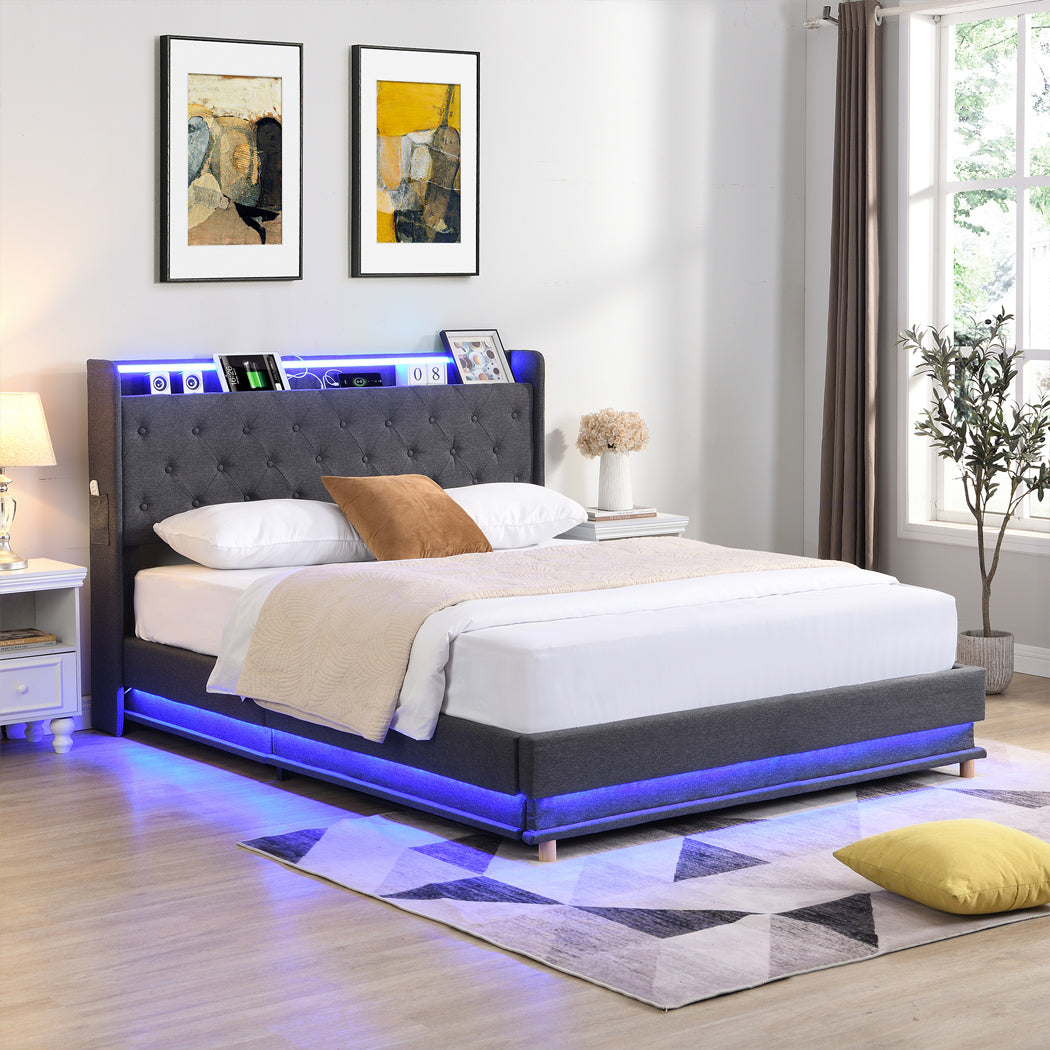 Levede Double Bed Frame Gas Lift LED Light-1910112230737842182