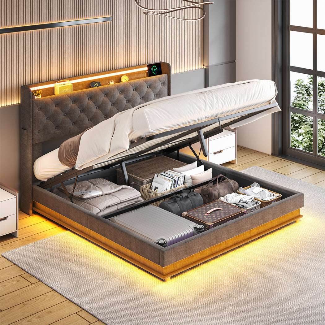 Levede Double Bed Frame Gas Lift LED Light-1910112230737842183