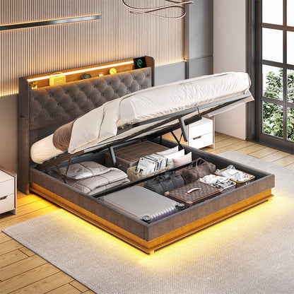 Levede Double Bed Frame Gas Lift LED Light-1910112230737842183