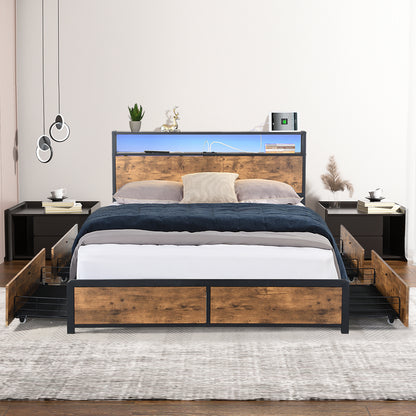 Levede Double Bed Frame RGB LED 4 Drawers USB-1922082151415812103