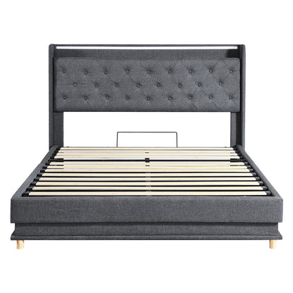 Levede Double Bed Frame Gas Lift LED Light-1910112230737842177