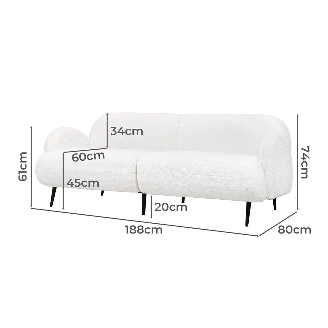 Levede Cloud Sofa 3 Seater Sherpa Fleece White-1910112206943555586